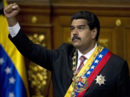 Nicol&aacute;s Maduro, tras jurar como presidente interino de Venezuela el viernes.
