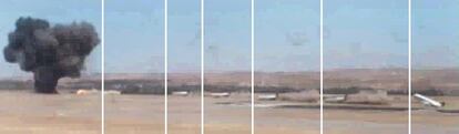 Imágenes tomadas de un vídeo de AENA que recoge el accidente del avión MD-82 de la compañía Spanair que se estrelló en el aeropuerto de Barajas (Madrid), se aprecia como el aparato apenas remonta el vuelo y segundos después choca contra el suelo.