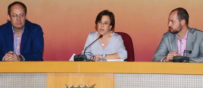 Purificación Causapié, en la rueda de prensa que el Grupo Socialista ha ofrecido hoy.
