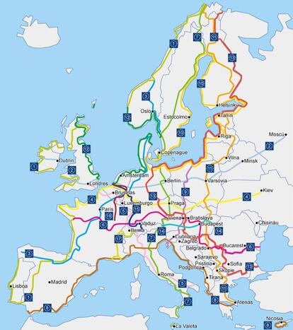 Mapa de la red EuroVelo.