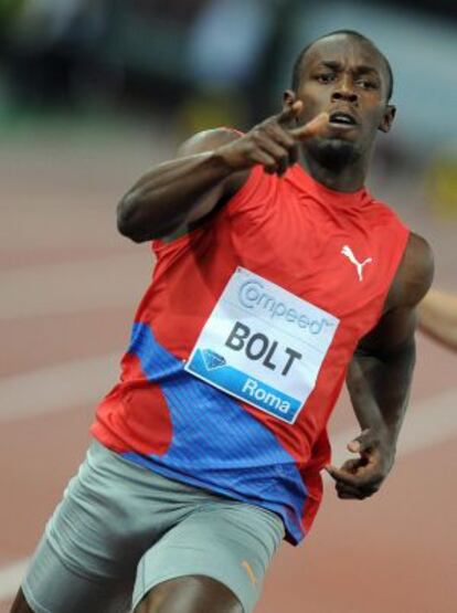 Bolt celebra el triunfo conseguido en Roma.