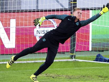 Ter Stegen, durante el entrenamiento en Mönchengladbach.