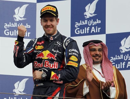 Sebastian Vettel celebra su victoria.