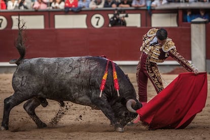 El torero extremeño, al natural ante un toro de Victorino Martín en la pasada Feria de San Isidro.