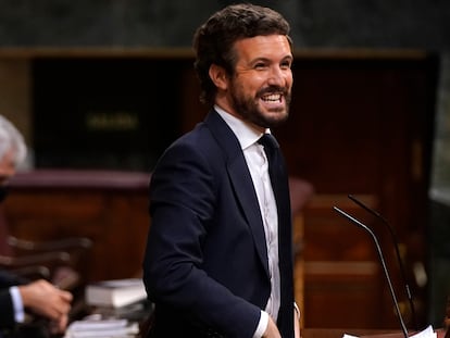 Pablo Casado, el líder del Partido Popular, durante el pleno del Congreso, este miércoles.