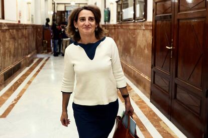 La ministra de Transición Energética y Medio Ambiente, Teresa Ribera, a su llegada al pleno del pleno celebrado hoy en el Congreso de los Diputados.
