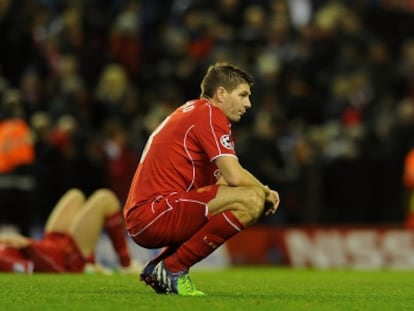 Gerrard, tras la eliminaci&oacute;n del Liverpool.