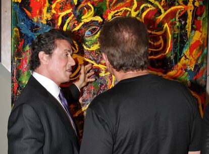 Sylvester Stallone selling his art to Steve Wynn at Art Basel
