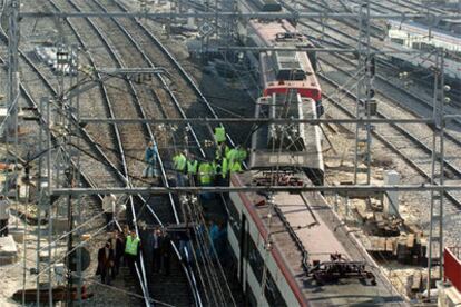 Imagen del tren accidentado en las vas de la estacin de Atocha.