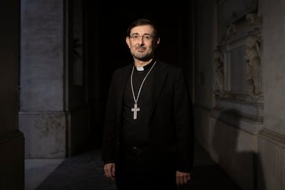 El arzobispo de Madrid, José Cobo Cano, en el palacio de la Iglesia Nacional Española de Roma, el 25 de abril.