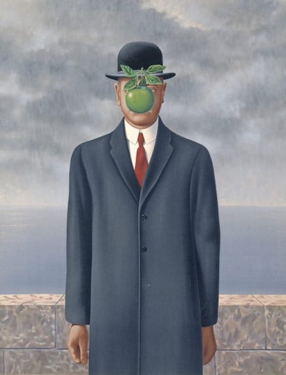 'El hijo del hombre', autorretrato surrealista de 1964 realizado por el belga René Magritte donde una manzana ocupa el centro. 