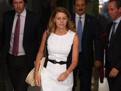 PP (Popular Party) secretary general Mar&iacute;a Dolores de Cospedal leaves the Spanish High Court on August 14, 2013 in Madrid, Spain. 