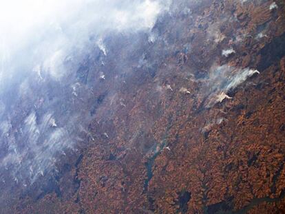 Incendios en la Amazonia vistos desde la Estación Espacial el día 24 de agosto de 2019.