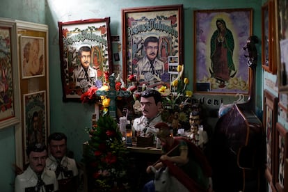 A shrine for folk saint Jesús Malverde, worshipped by many drug traffickers, in Culiacán (Sinaloa), the cradle of the drug trade.