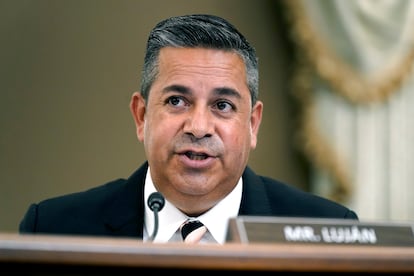 Sen. Ben Ray Lujan, D-N.M., speaks during a Senate hearing, Sept. 30, 2021, on Capitol Hill in Washington.