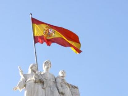 Detalle de la fachada principal del Tribunal Supremo, en Madrid.