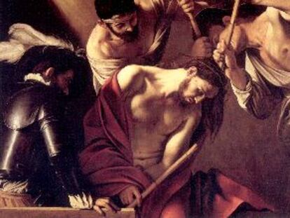 <i>La coronación de espinas</i> (1602-1604), lienzo de Caravaggio en la exposición del Palazzo Giustiniani.