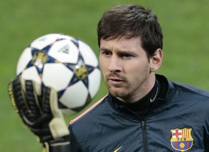 Messi, en el entrenamiento de ayer.