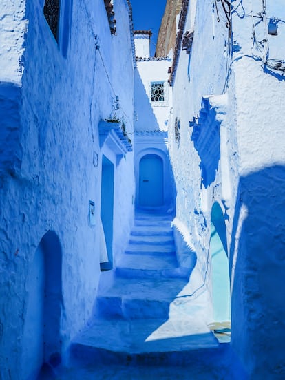 Casas en el pueblo azul de Marruecos.