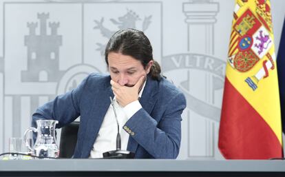 Pablo Iglesias durante la rueda de prensa posterior al Consejo de Ministros en Moncloa, en Madrid, el pasado 7 de julio.