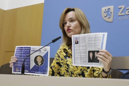 Pilar Alegría, en una comparecencia como portavoz socialista en el Ayuntamiento de Zaragoza, en una imagen de archivo.