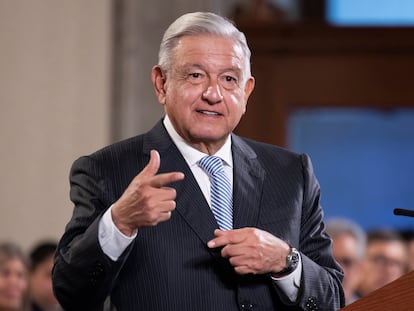 El presidente López Obrador durante la conferencia de prensa del miércoles, en la que se refirió a la ministra presidenta Norma Piña.