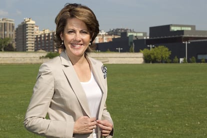 Yolanda Barcina, ayer en la Vuelta del Castillo de Pamplona.