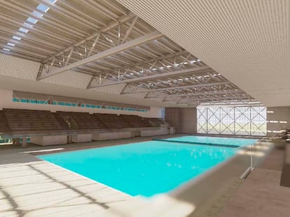 Imagen virtual de la piscina de competición del Centro Acuático Estadio Nacional de Chile.