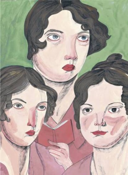 Las escritoras Anne, Emily y Charlotte Brontë, dibujadas por María Herreros.