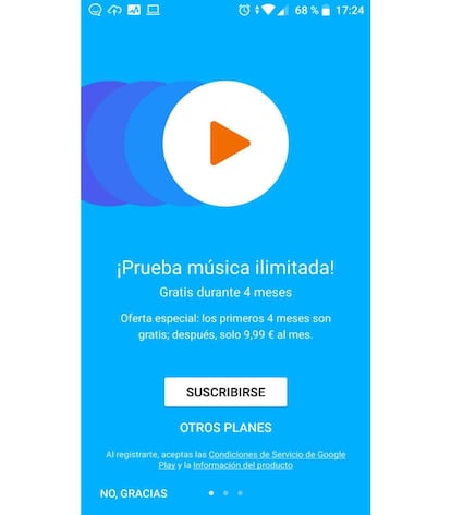 Promoción de Google Play Music de cuatro meses gratis