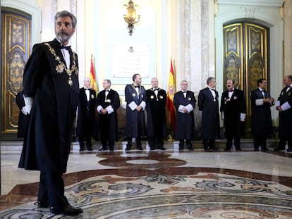 El presidente del Tribunal Supremo y del Consejo General del Poder Judicial, Carlos Lesmes, durante la sesi&oacute;n de apertura del a&ntilde;o judicial.