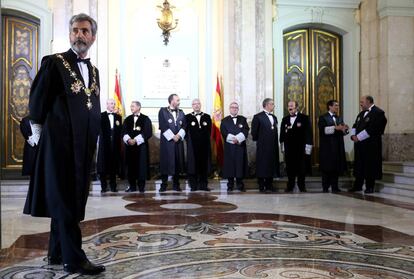 El presidente del Tribunal Supremo y del Consejo General del Poder Judicial, Carlos Lesmes, durante la sesi&oacute;n de apertura del a&ntilde;o judicial.