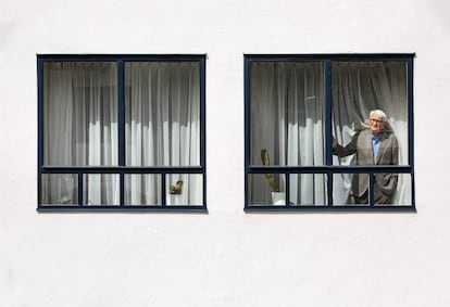 The German thinker looks out of the window of the house he has shared with his wife Ute since 1971.