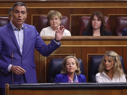 El presidente del Gobierno, Pedro Sánchez, interviene durante la sesión de control al Gobierno del Pleno del Congreso, este miércoles.