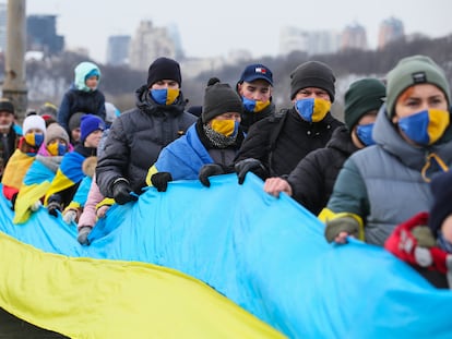 Un acto en Kiev por el Día de Ucrania, este domingo.