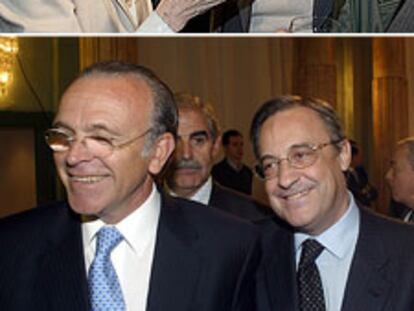 Arriba, la vicepresidenta primera, María Teresa Fernández de la Vega, y Josep Borrell. Abajo, el director de La Caixa, Isidre Fainé, y el presidente del Real Madrid, Florentino Pérez.