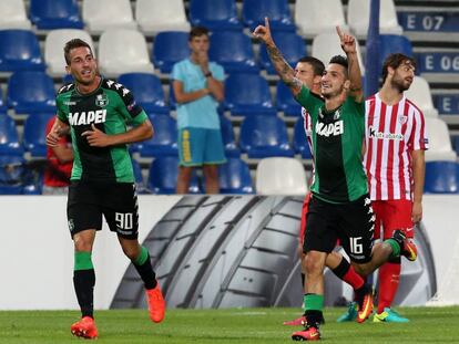Politano celebra el tercer gol del Sassuolo.
