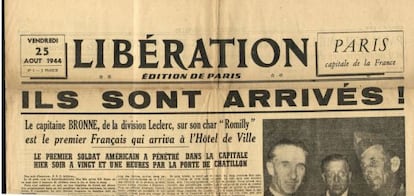 Portada del periódico 'Libération' del 25 de agosto de 1944.