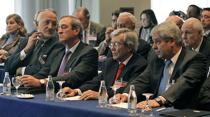 El valenciano Juan Roig, el madrileño Claudio Boada, el mallorquín Alexandre Forcades y el andaluz Joaquín Aurioles, ayer, en Valencia.