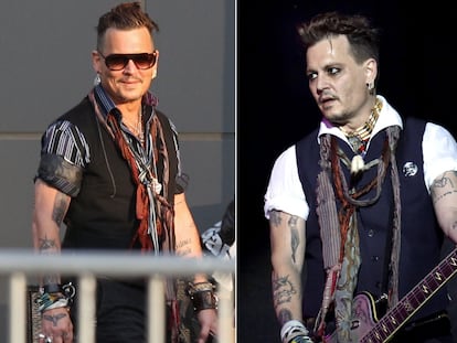 Johnny Depp, tras un concierto en Pensilvania (EE UU), el pasado 1 de julio. A la derecha, la sileta de Amber Heard en el antebrazo derecho del actor.