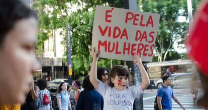 Protesto contra a PEC 181 em S&atilde;o Paulo nesta segunda. 