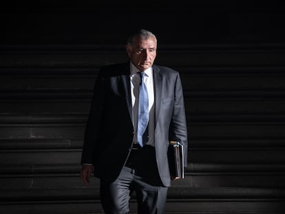 El secretario de gobernación, Adán Augusto López, durante el mensaje a medios al termino de la Cumbre de América del Norte, en el Palacio Nacional de Ciudad de México el día 10 de enero de 2023.