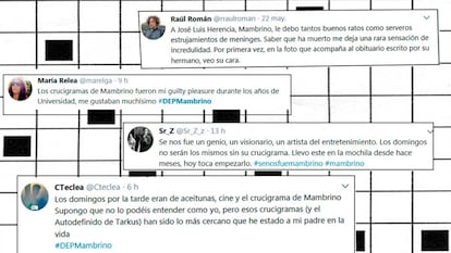 Mensajes de reconocimiento en Twitter a Mambrino.