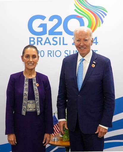  Sheinbaum junto a Biden, este lunes durante la cumbre.