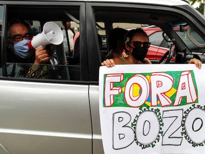 Protesto contra Bolsonaro em São Paulo.