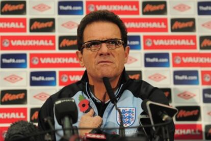 Fabio Capello, entrenador de Inglaterra, durante la rueda de prensa previa al amistoso ante España.