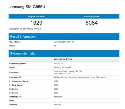 Galaxy S8 en Geekbench