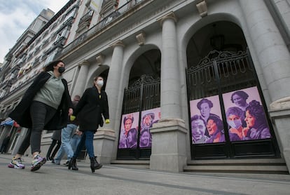 A mural for International Women’s Day at the Equality Ministry in Madrid.