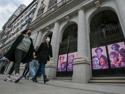 A mural for International Women’s Day at the Equality Ministry in Madrid.