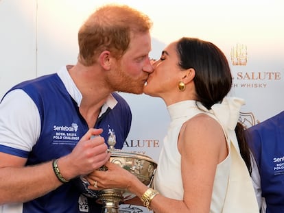 Prince Harry and his wife, Meghan Markle, at a charity polo match held in Wellington, Florida, on April 12, 2024.
